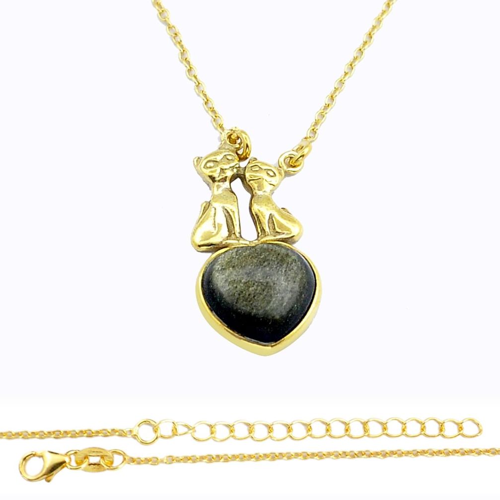 925 silver 5.71cts natural gold polisheden sheen black obsidian gold polished necklace u55950