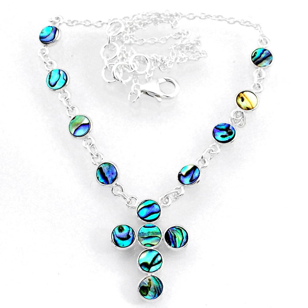 925 silver 7.99cts natural green abalone paua seashell cross necklace r71993