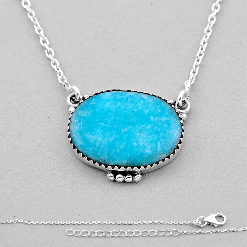 925 silver 18.51cts natural green amazonite (hope stone) oval necklace n49187