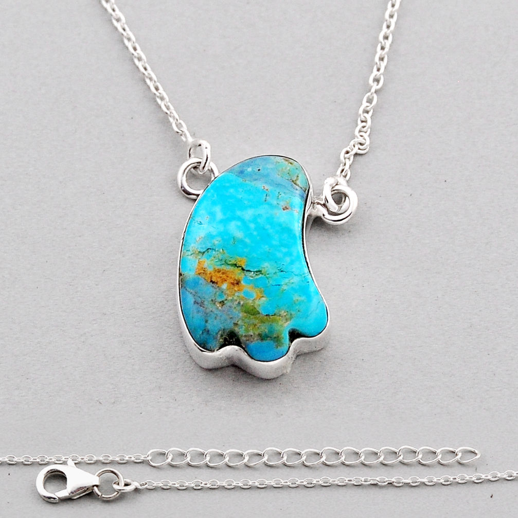 925 silver 12.22cts natural green  turquoise fancy shape necklace c35053