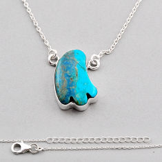 925 silver 12.31cts natural green  turquoise fancy shape necklace c35055