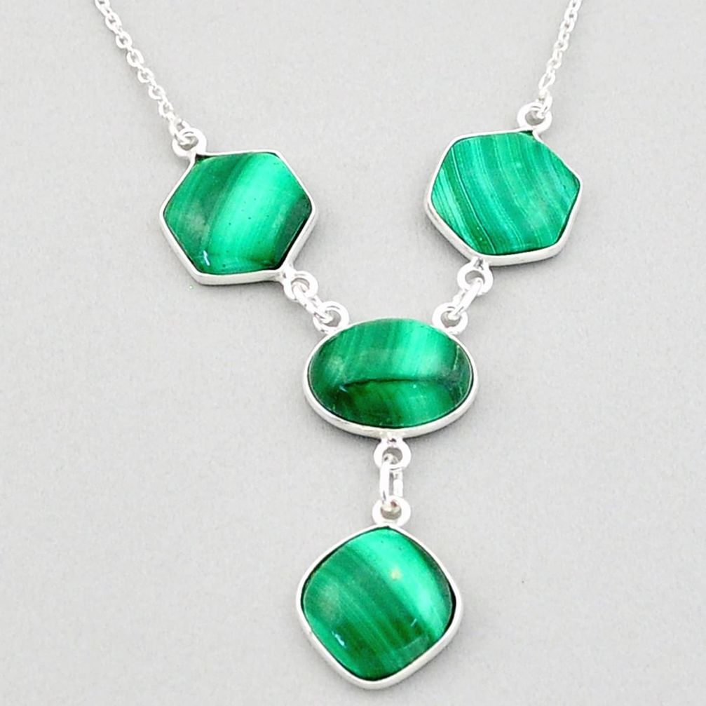 925 silver 25.40cts natural green malachite (pilot's stone) necklace t83340