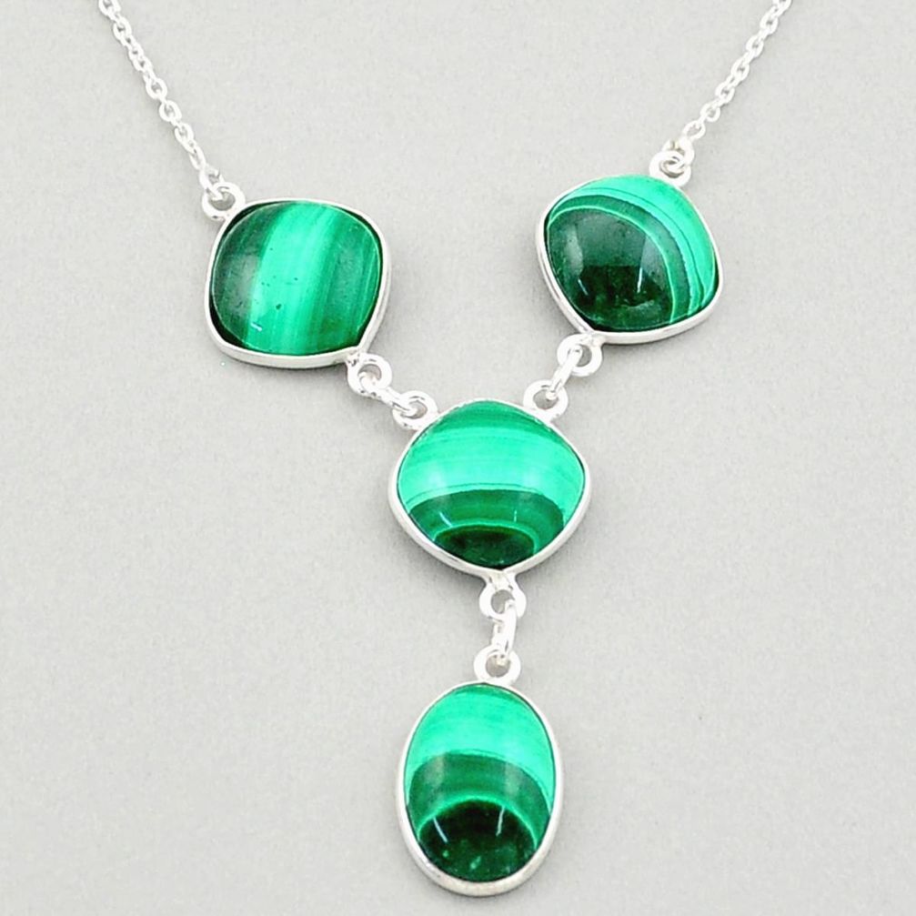 925 silver 26.11cts natural green malachite (pilot's stone) oval necklace t83338