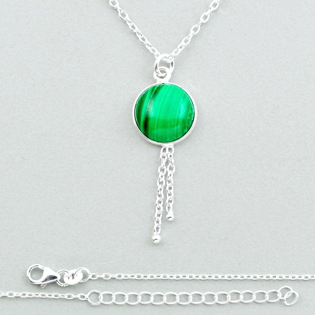 925 silver 5.82cts natural green malachite (pilot's stone) round necklace u18886