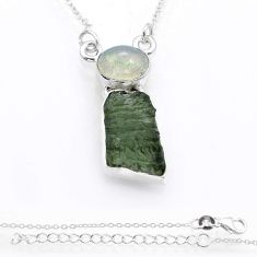 Clearance Sale- 925 silver 10.39cts natural green moldavite ethiopian opal necklace u78273