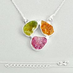 925 silver 12.25cts natural green pink yellow tourmaline rough necklace u26853