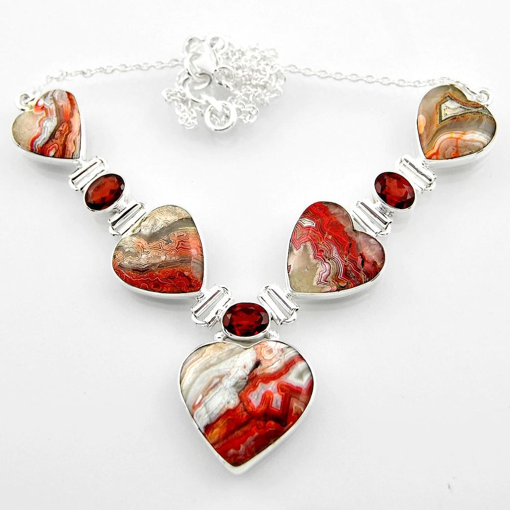 925 silver 65.08cts natural mexican laguna lace agate heart necklace r52304