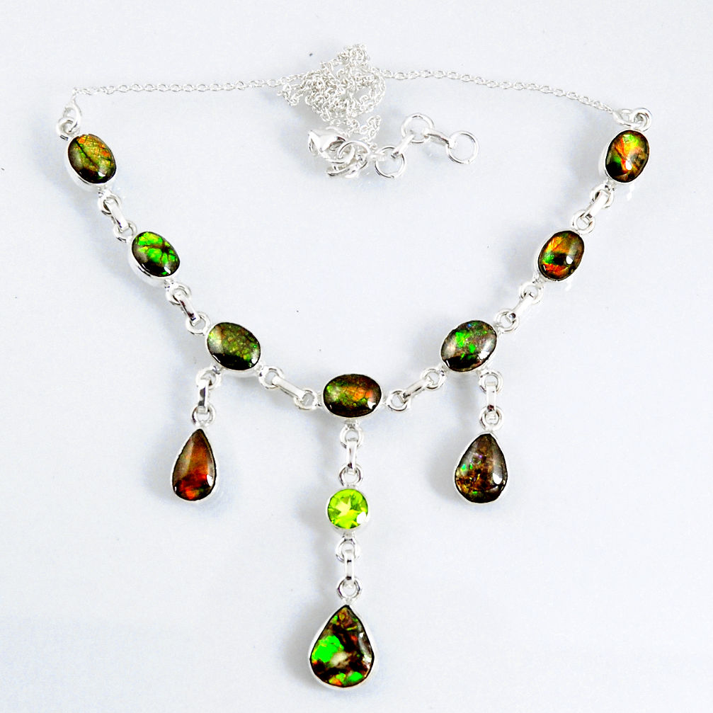 925 silver 28.47cts natural multi color ammolite (canadian) necklace r56028