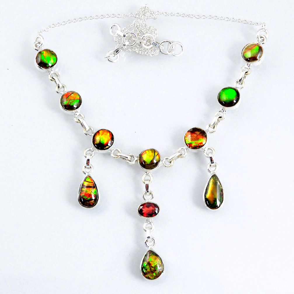 925 silver 29.52cts natural multi color ammolite (canadian) necklace r56030