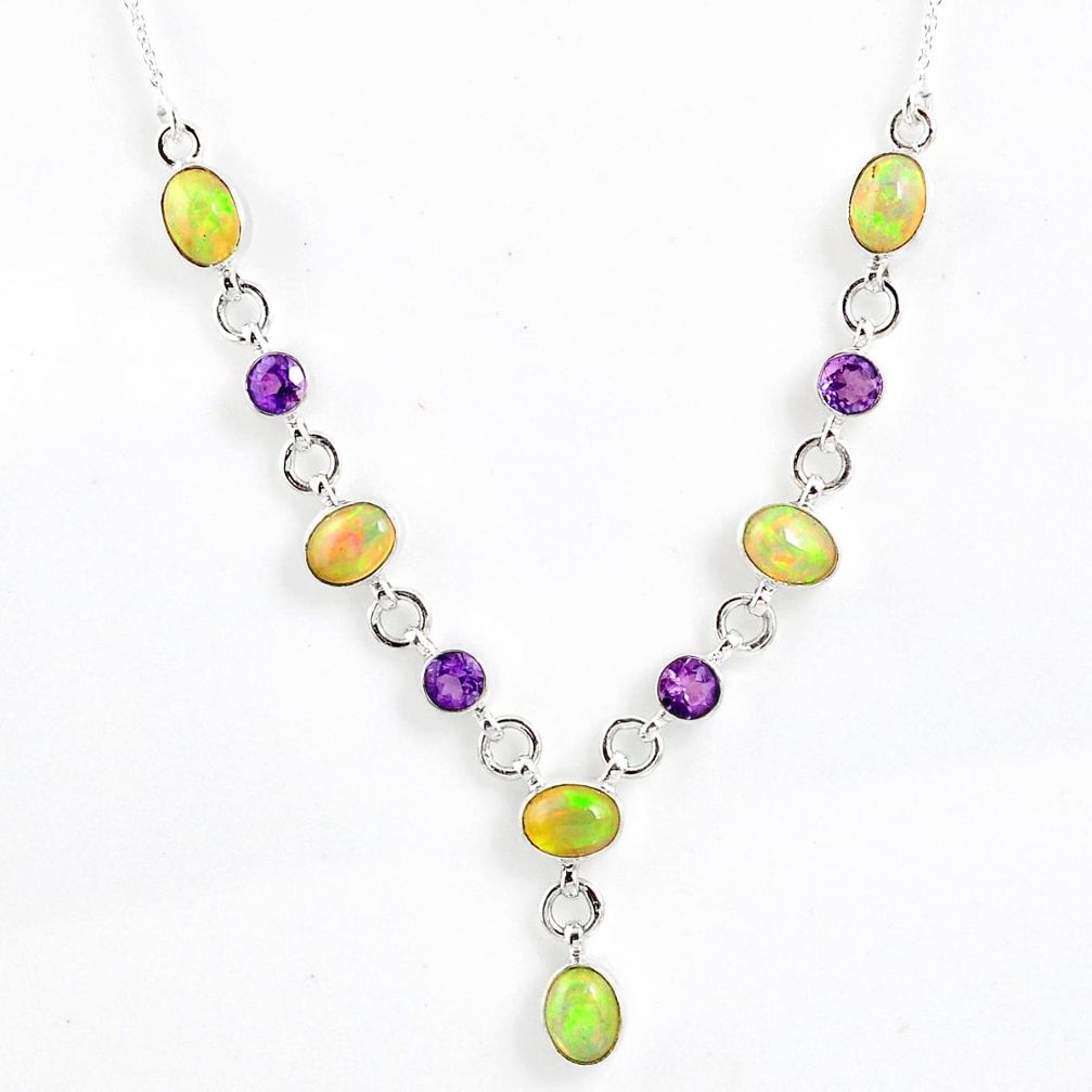 925 silver 13.98cts natural multi color ethiopian opal amethyst necklace r59488