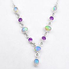 925 silver 15.78cts natural multi color ethiopian opal amethyst necklace u5515