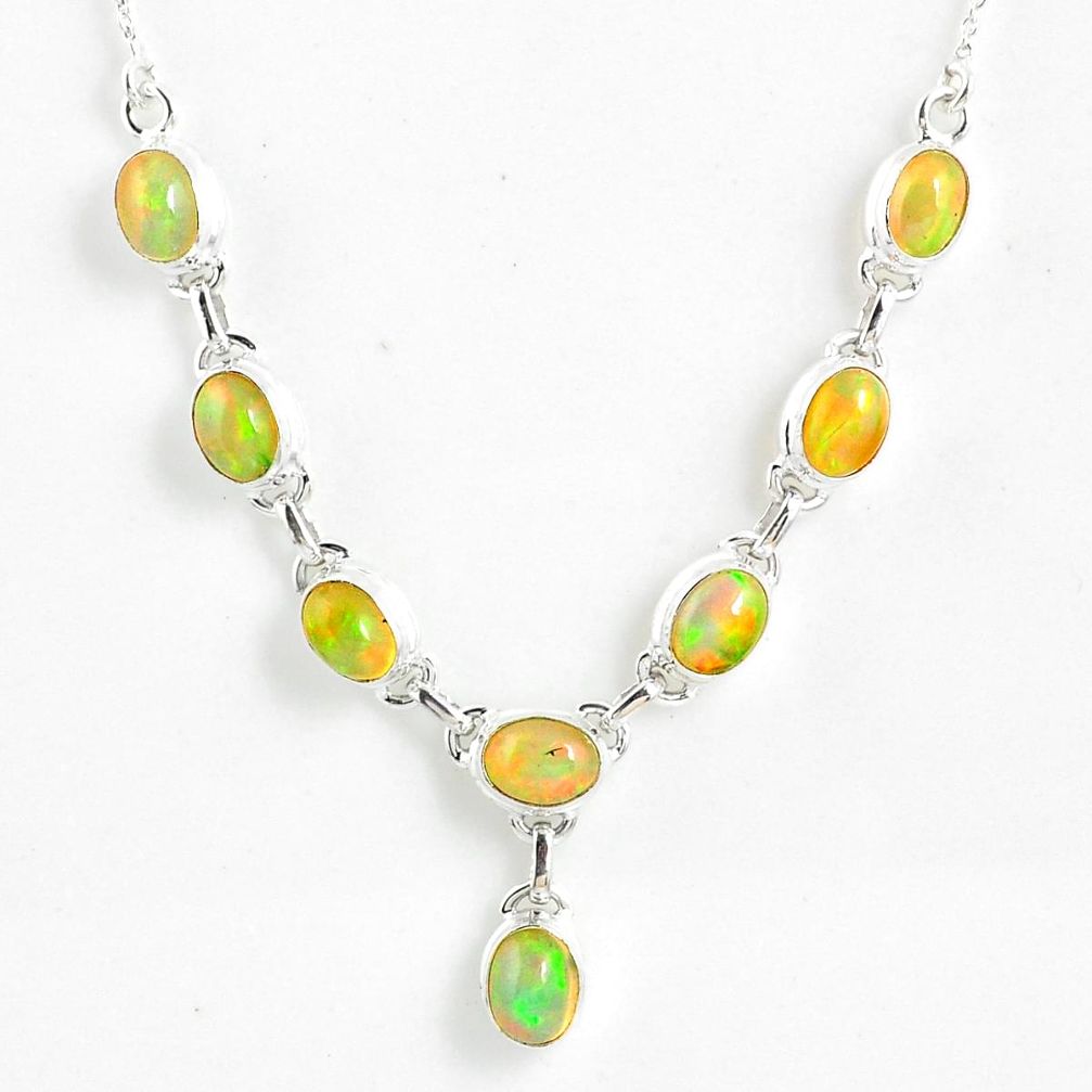 925 silver 15.94cts natural multi color ethiopian opal oval necklace r59464