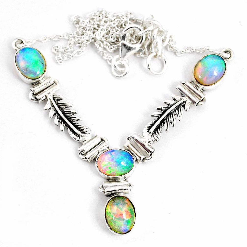 925 silver 12.26cts natural multi color ethiopian opal oval necklace r76844