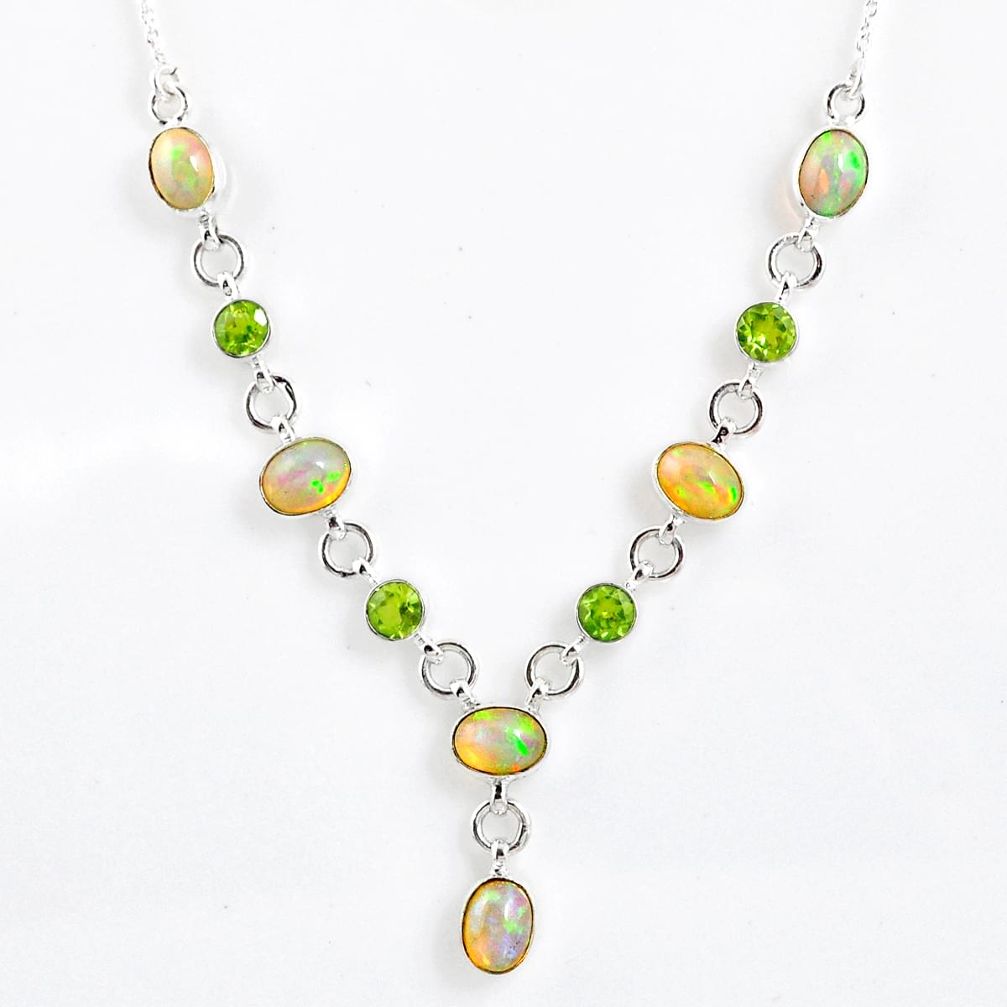 925 silver 14.27cts natural multi color ethiopian opal peridot necklace r59484