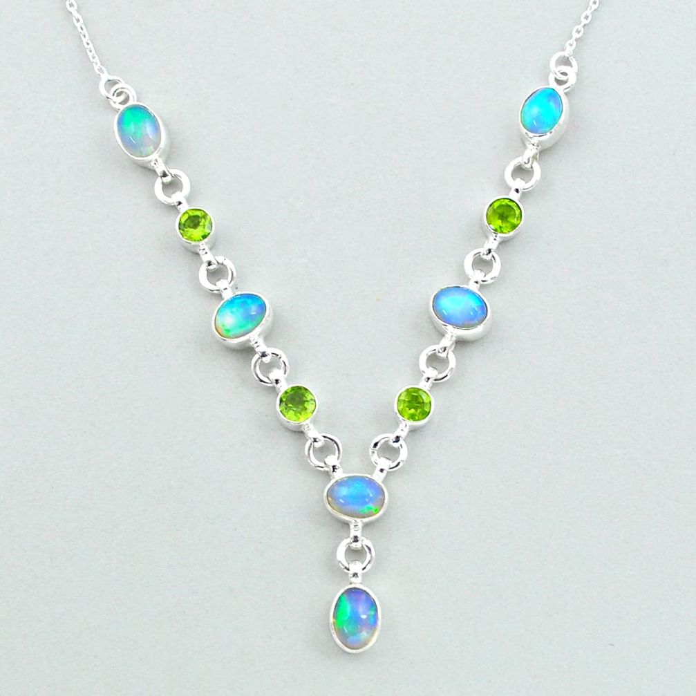 925 silver 15.69cts natural multi color ethiopian opal peridot necklace u19395