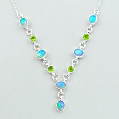925 silver 15.69cts natural multi color ethiopian opal peridot necklace u19395