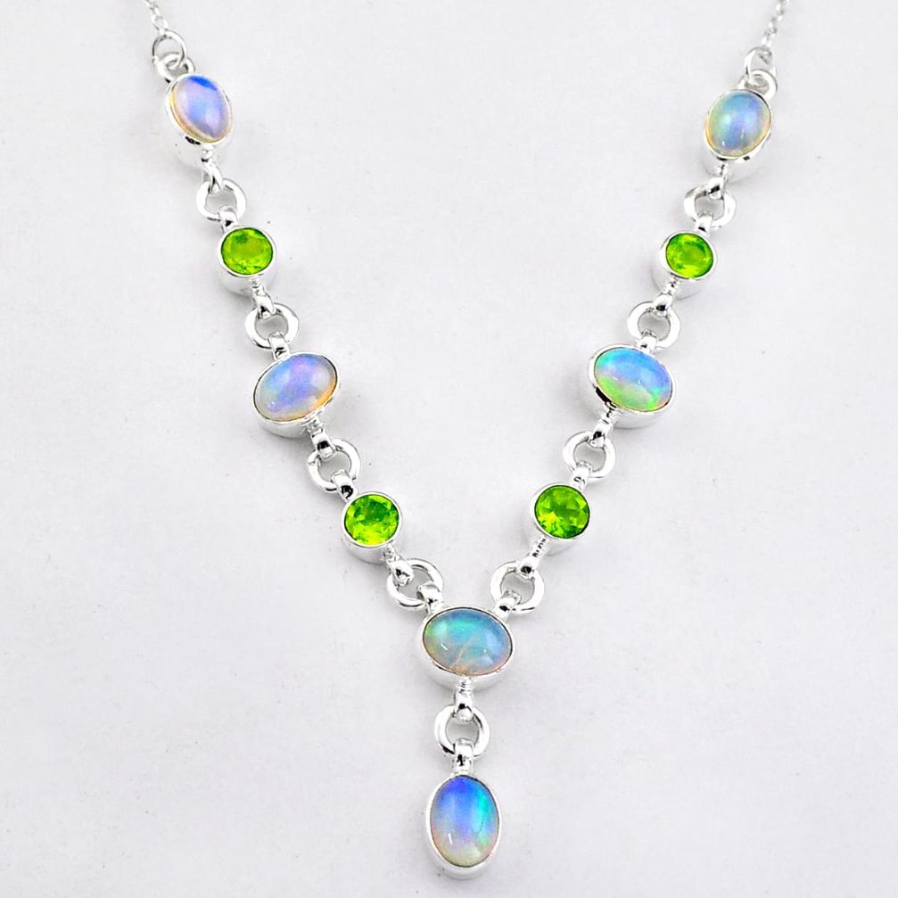 925 silver 15.76cts natural multi color ethiopian opal peridot necklace u5518