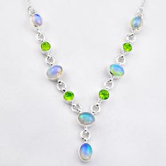 925 silver 15.76cts natural multi color ethiopian opal peridot necklace u5518