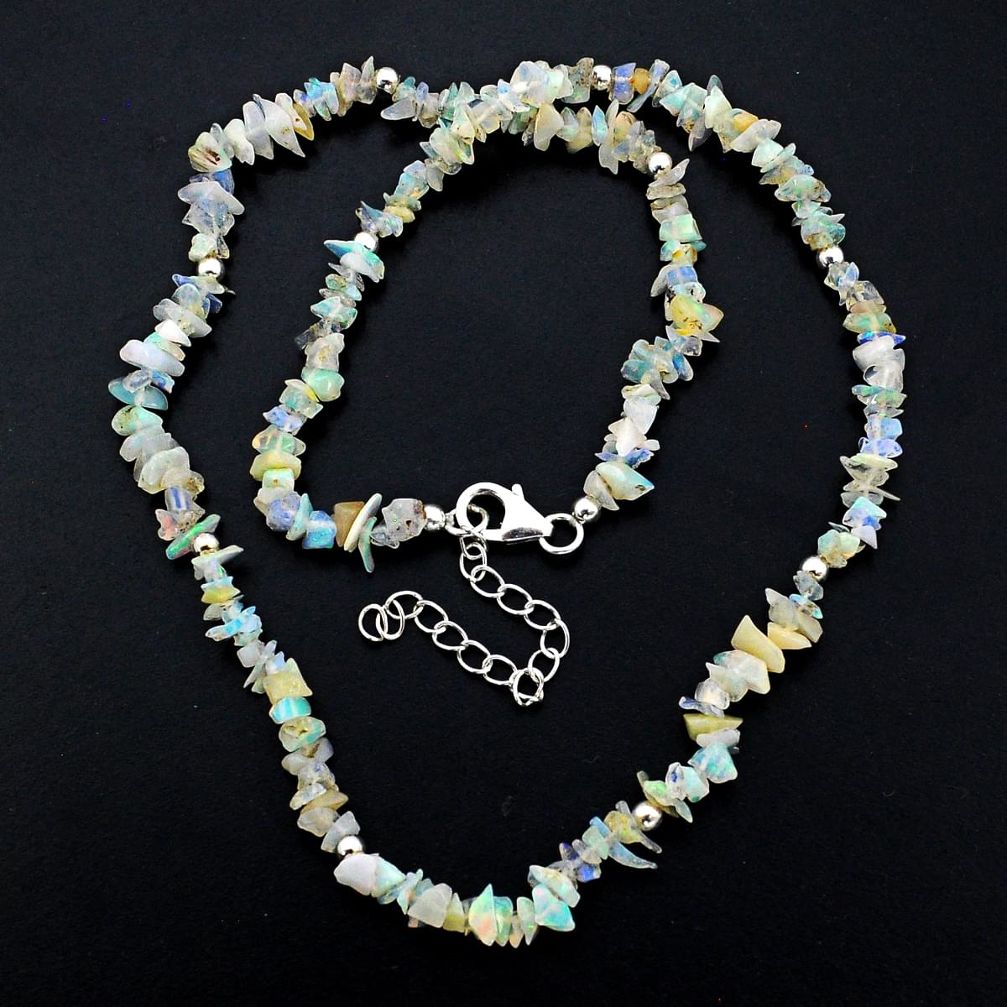 925 silver 22.50cts natural multi color ethiopian opal rough necklace y1013