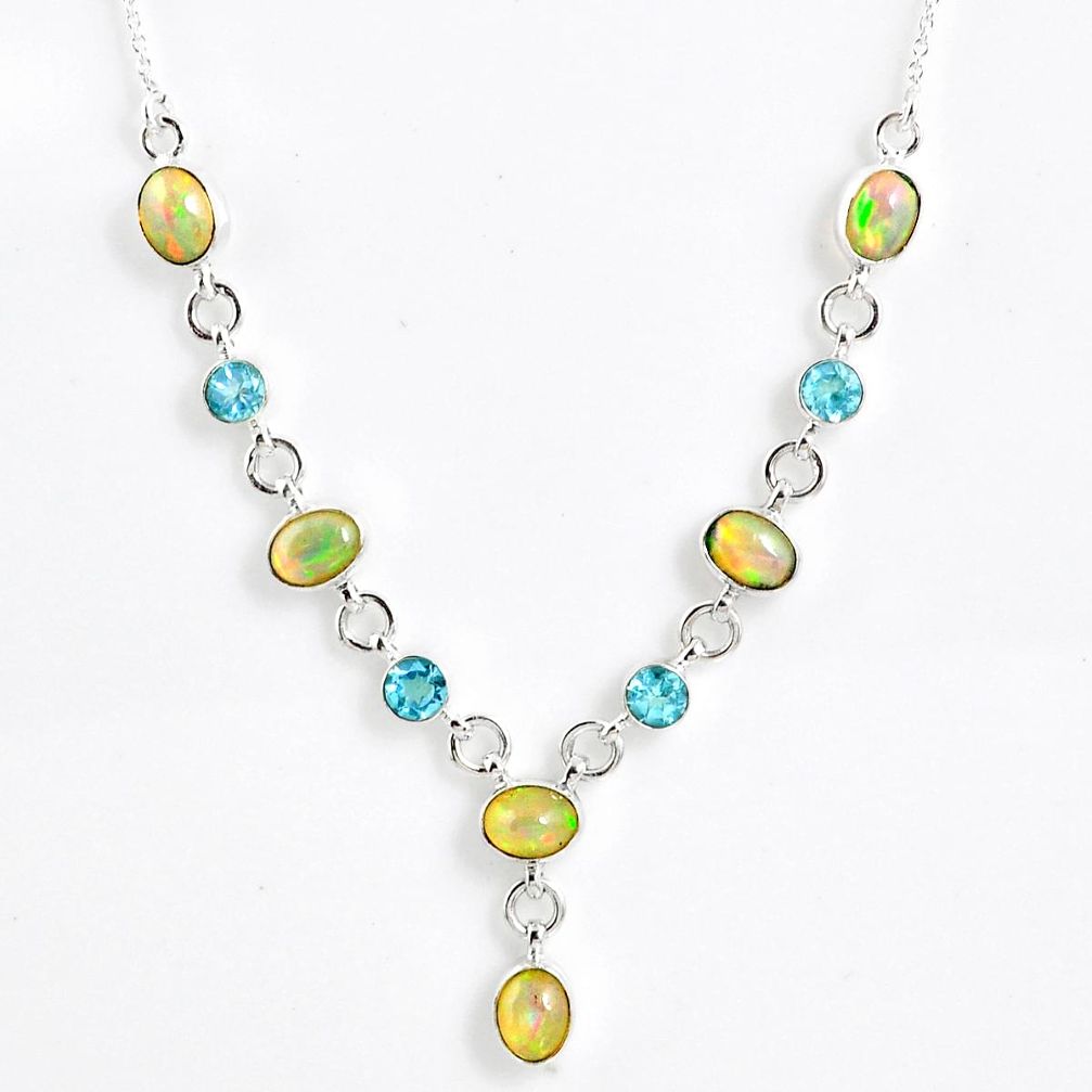925 silver 14.27cts natural multi color ethiopian opal topaz necklace r59493