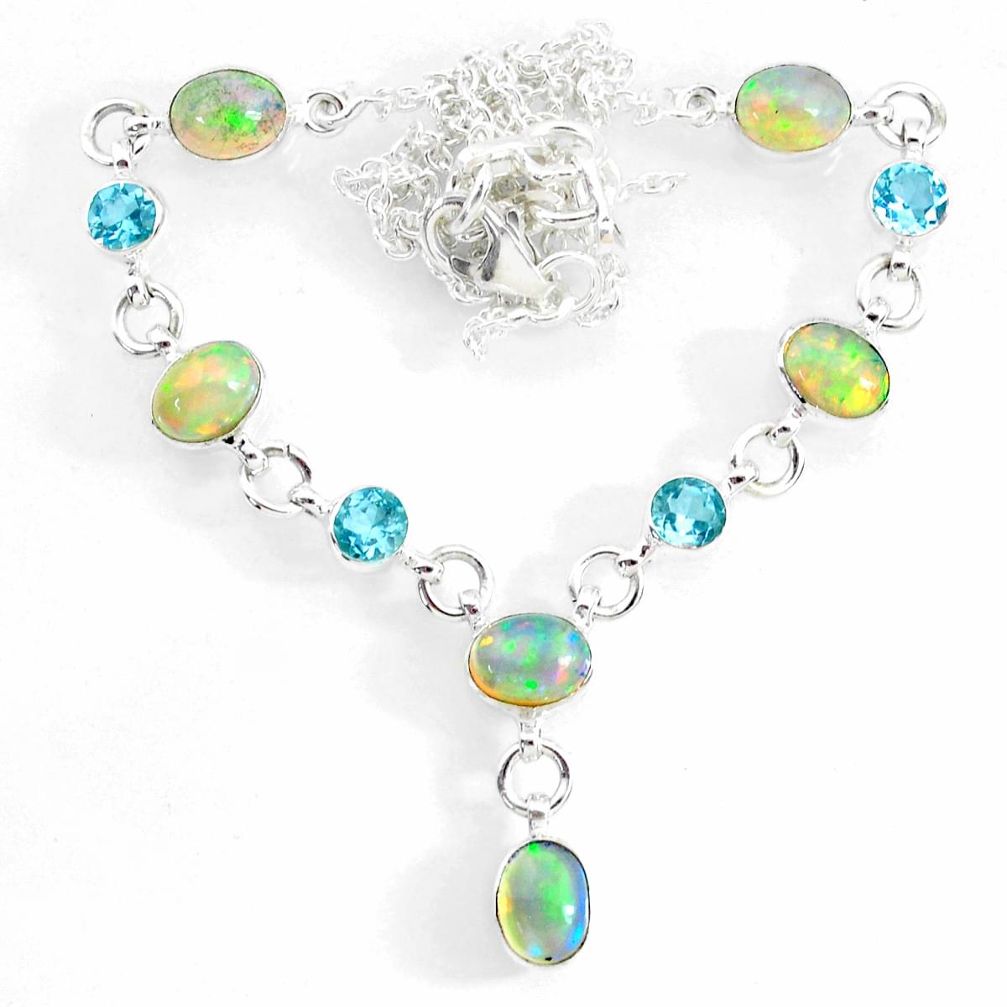 925 silver 15.16cts natural multi color ethiopian opal topaz necklace r73110