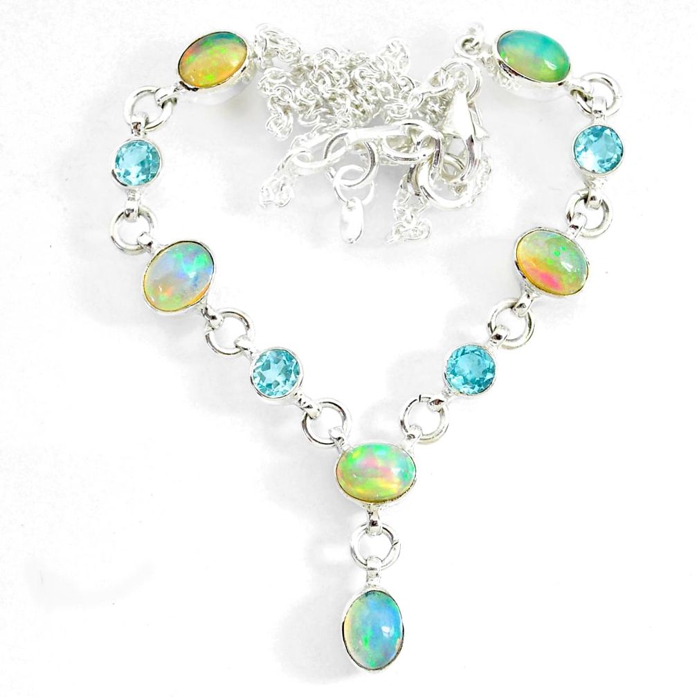 925 silver 16.18cts natural multi color ethiopian opal topaz necklace r73114