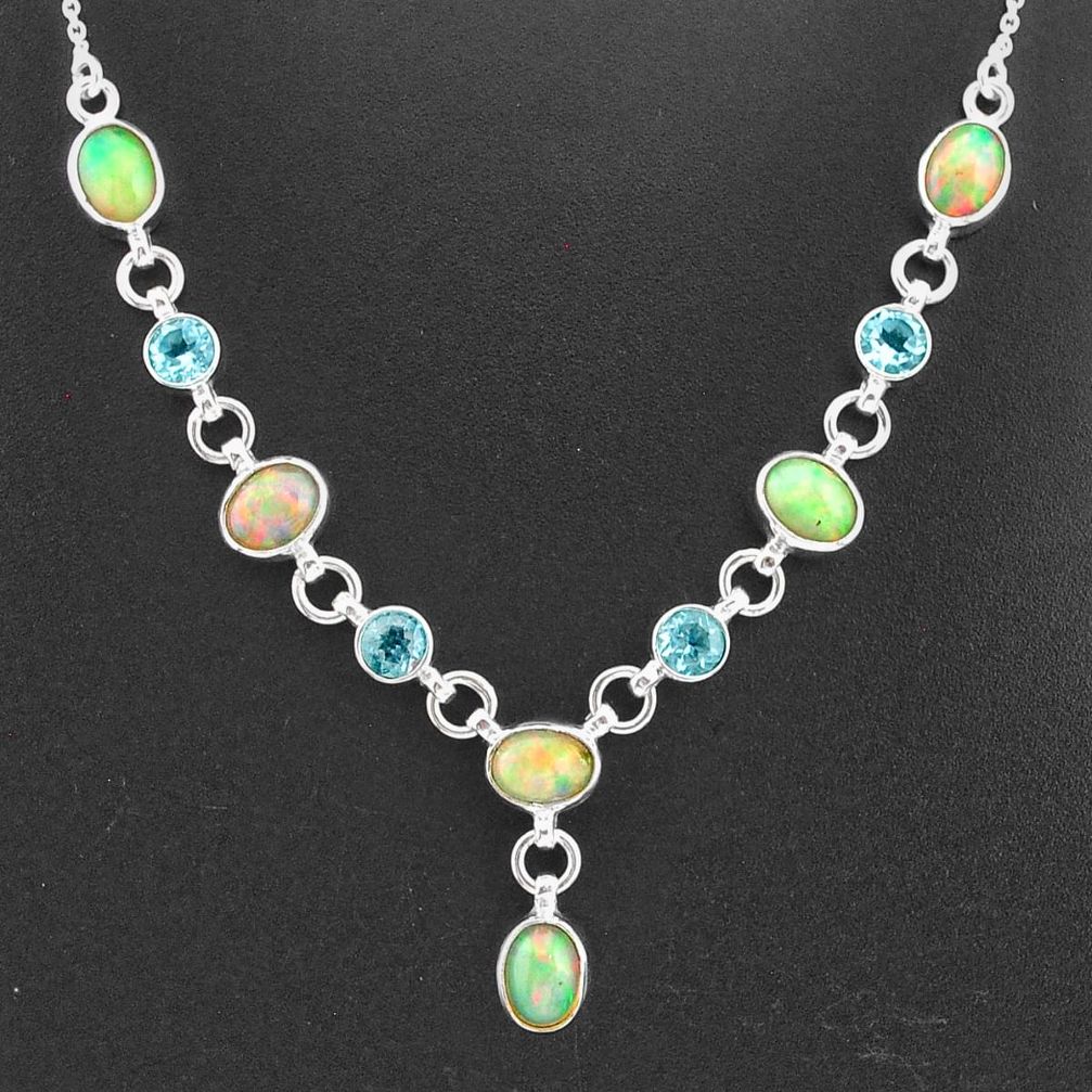 925 silver 16.65cts natural multi color ethiopian opal topaz necklace t2944