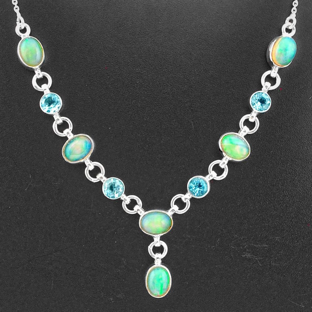 925 silver 16.84cts natural multi color ethiopian opal topaz necklace t2956