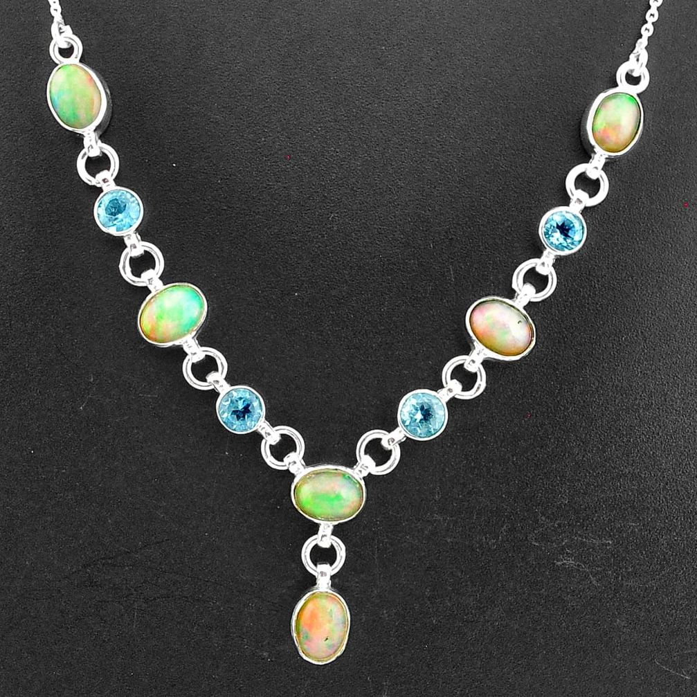 925 silver 16.60cts natural multi color ethiopian opal topaz necklace t2959