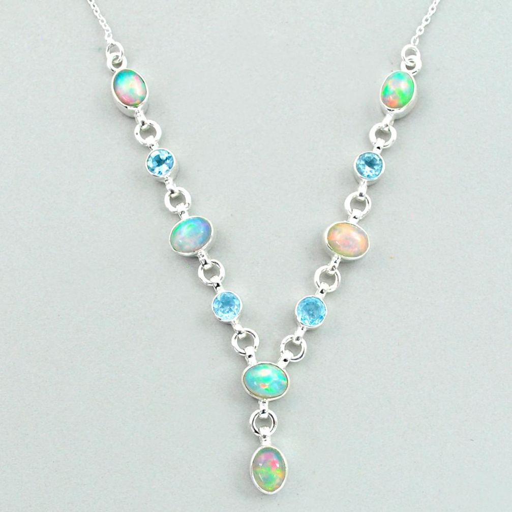925 silver 15.76cts natural multi color ethiopian opal topaz necklace u19392