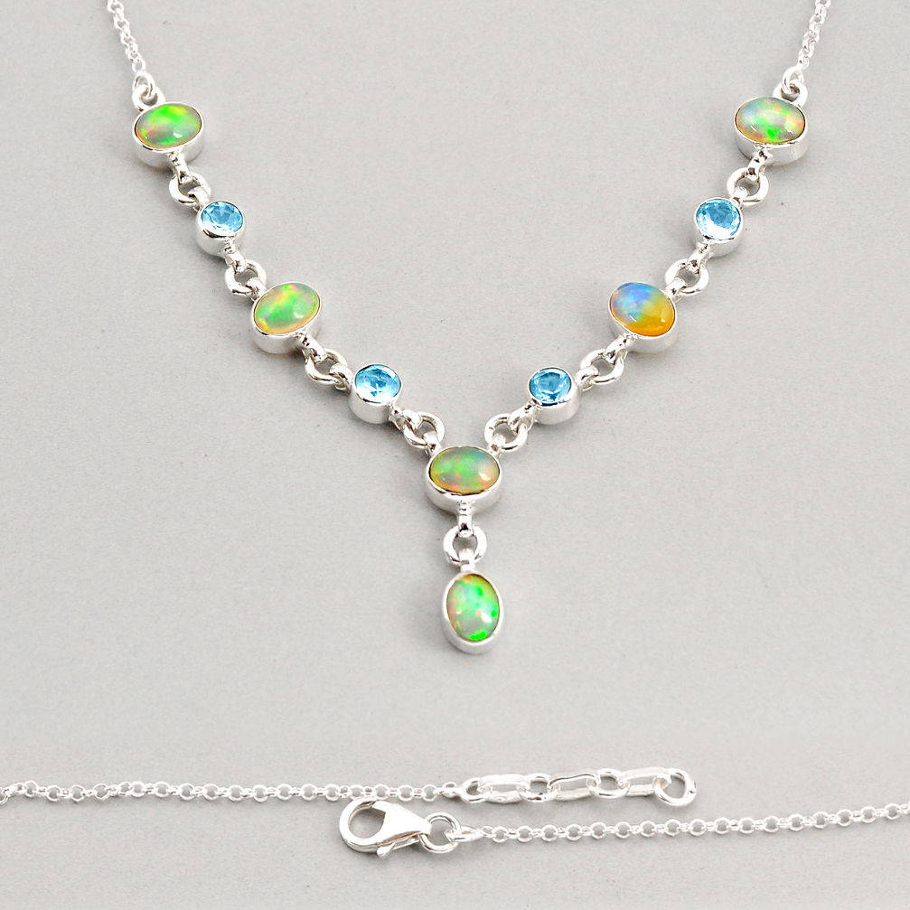 925 silver 15.14cts natural multi color ethiopian opal topaz necklace y76660