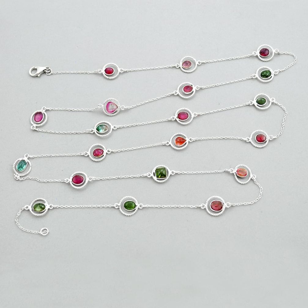 925 silver 22.61cts natural multi color tourmaline chain necklace jewelry y14540