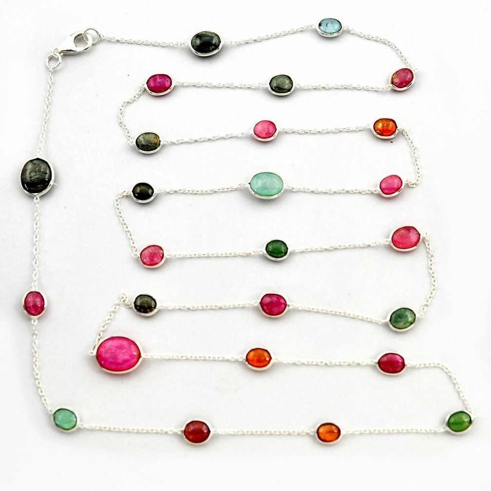 925 silver 31.53cts natural multi color tourmaline chain necklace r31480