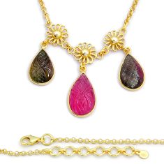 925 silver 14.08cts natural multi color tourmaline pear gold necklace y6191