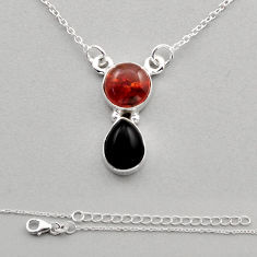 925 silver 5.75cts natural orange baltic amber (poland) onyx necklace n5386