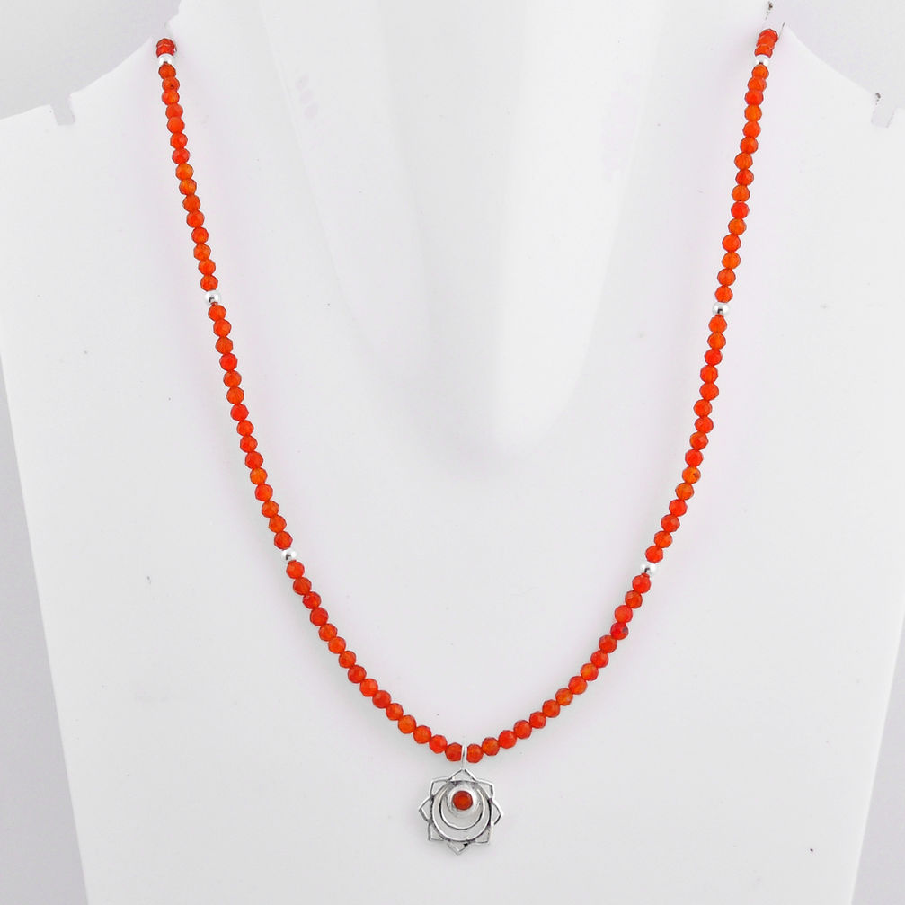 925 silver 22.84cts natural orange cornelian (carnelian) beads necklace n26442
