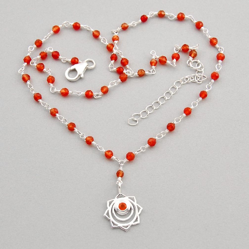 925 silver 14.57cts natural orange cornelian (carnelian) beads necklace y92244