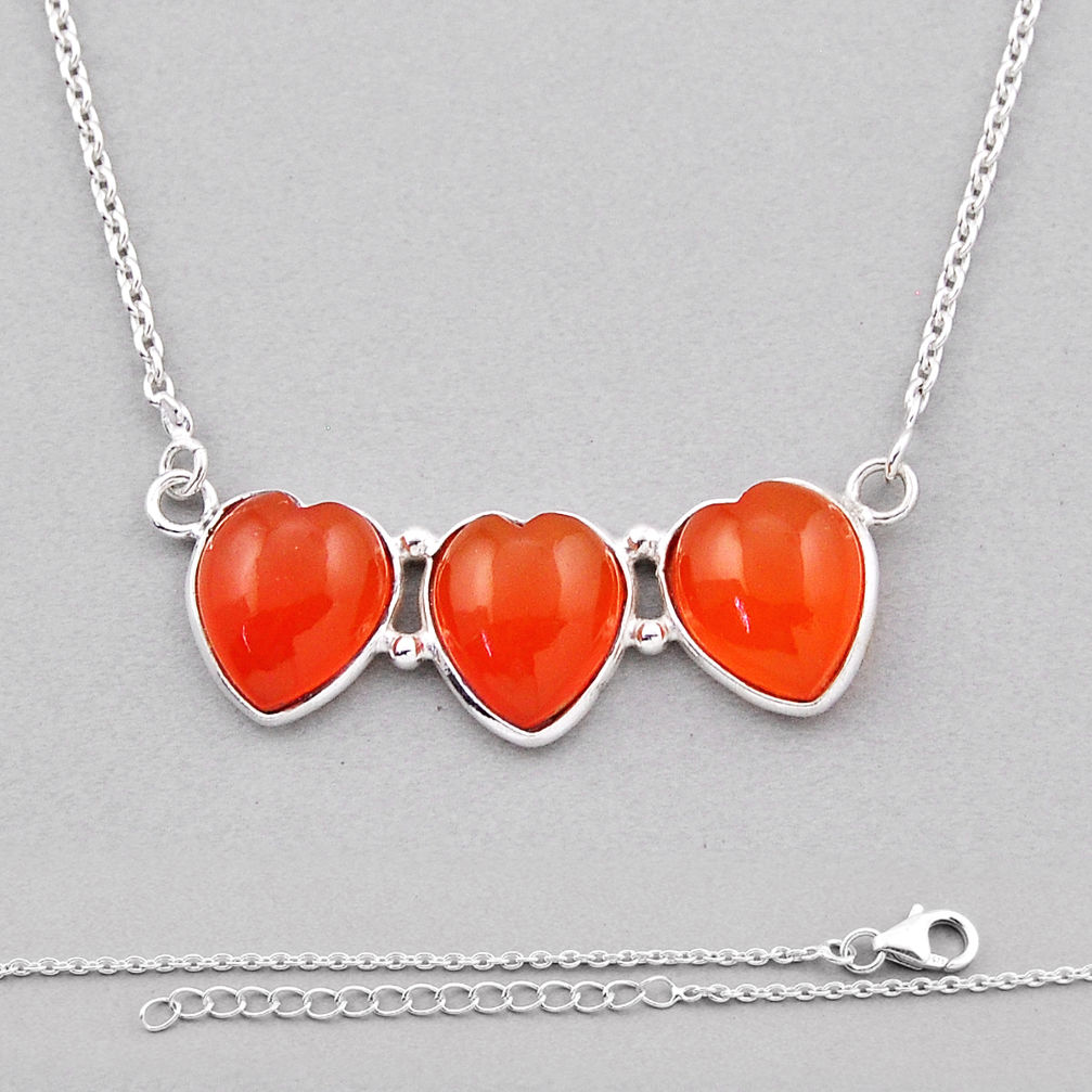 925 silver 14.41cts natural orange cornelian (carnelian) heart necklace n37734