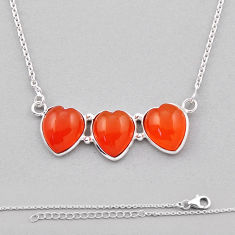 925 silver 14.41cts natural orange cornelian (carnelian) heart necklace n37734