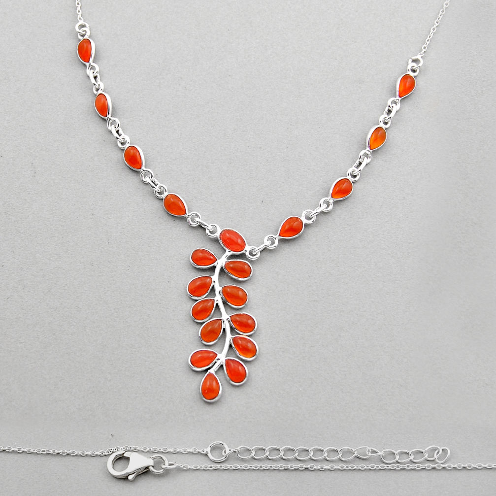 925 silver 13.14cts natural orange cornelian (carnelian) oval necklace y89691