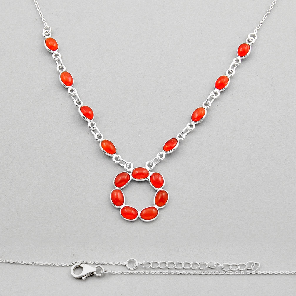 925 silver 11.13cts natural orange cornelian (carnelian) oval necklace y89699