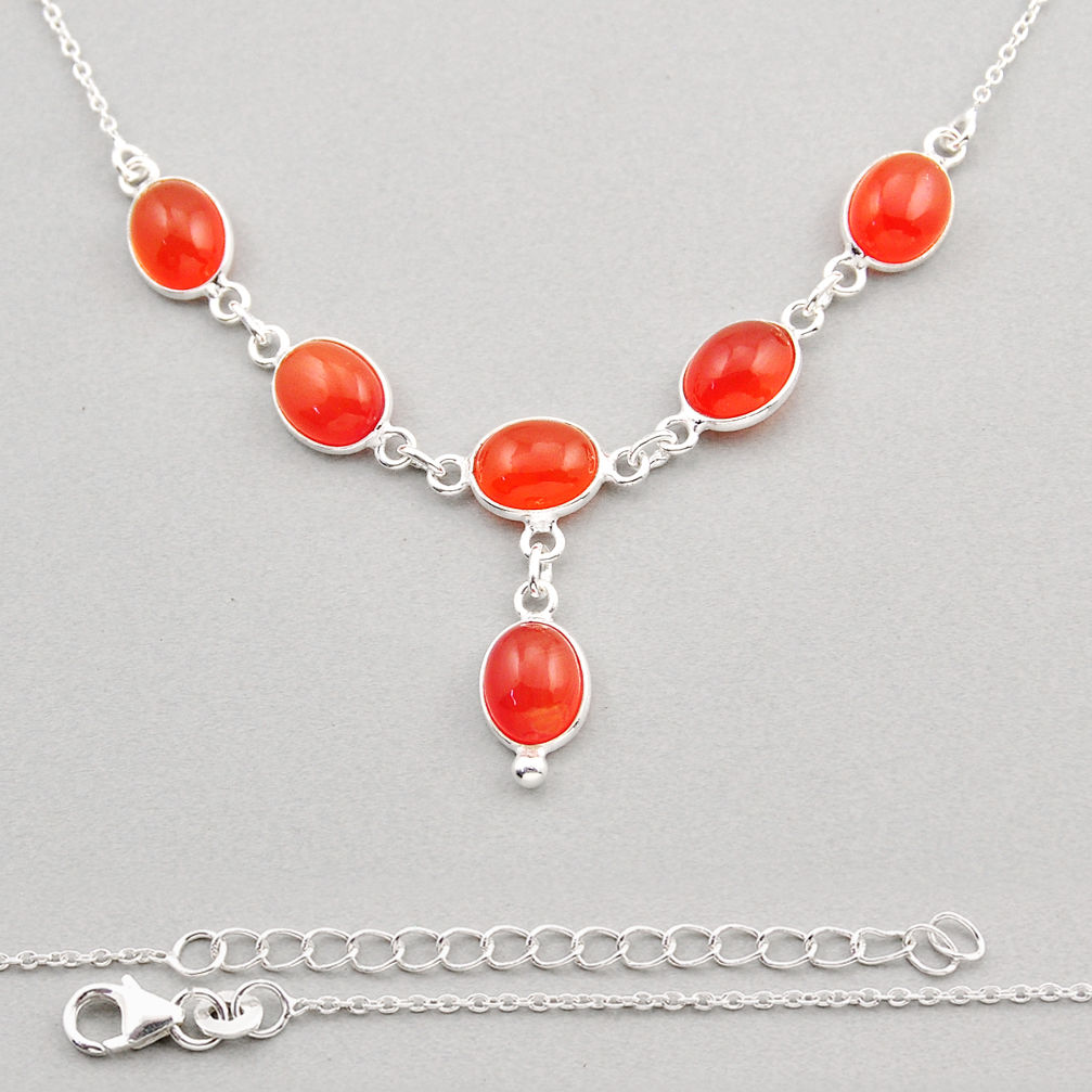 925 silver 15.93cts natural orange cornelian (carnelian) oval necklace y92150