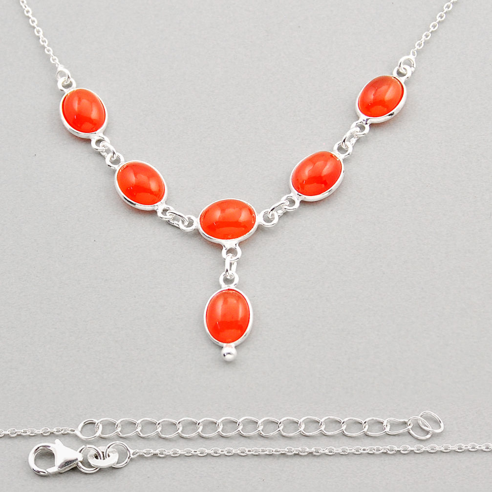 925 silver 15.74cts natural orange cornelian (carnelian) oval necklace y92153