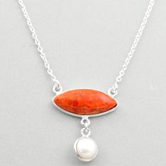Clearance Sale- 925 silver 9.83cts natural orange mojave turquoise white pearl necklace t70815