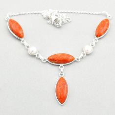 925 silver 25.93cts natural orange mojave turquoise white pearl necklace t70853