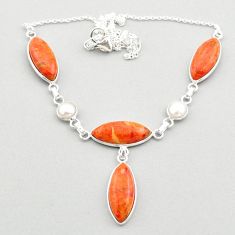 925 silver 25.28cts natural orange mojave turquoise white pearl necklace t70856