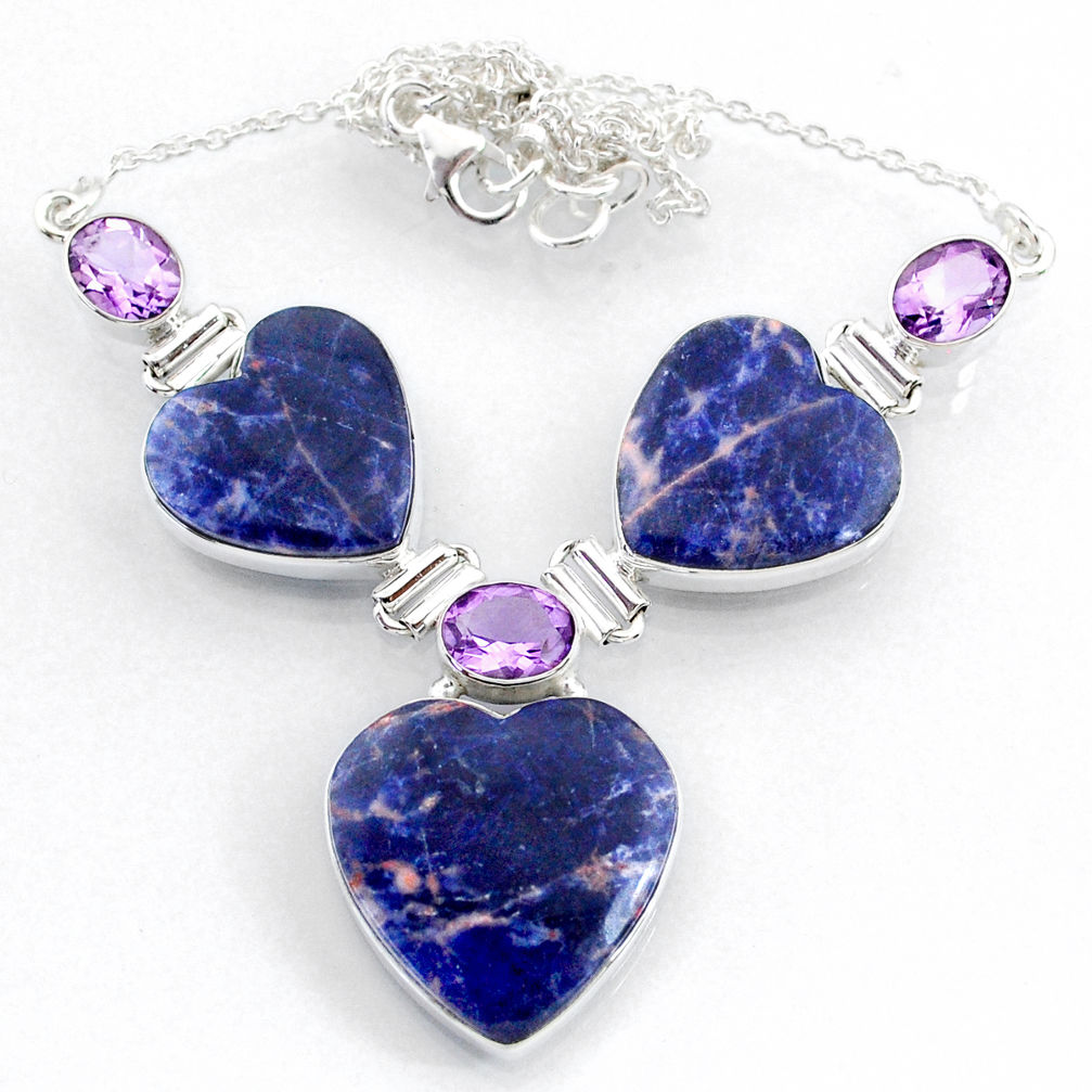 925 silver 60.08cts natural orange sodalite amethyst heart necklace r71623