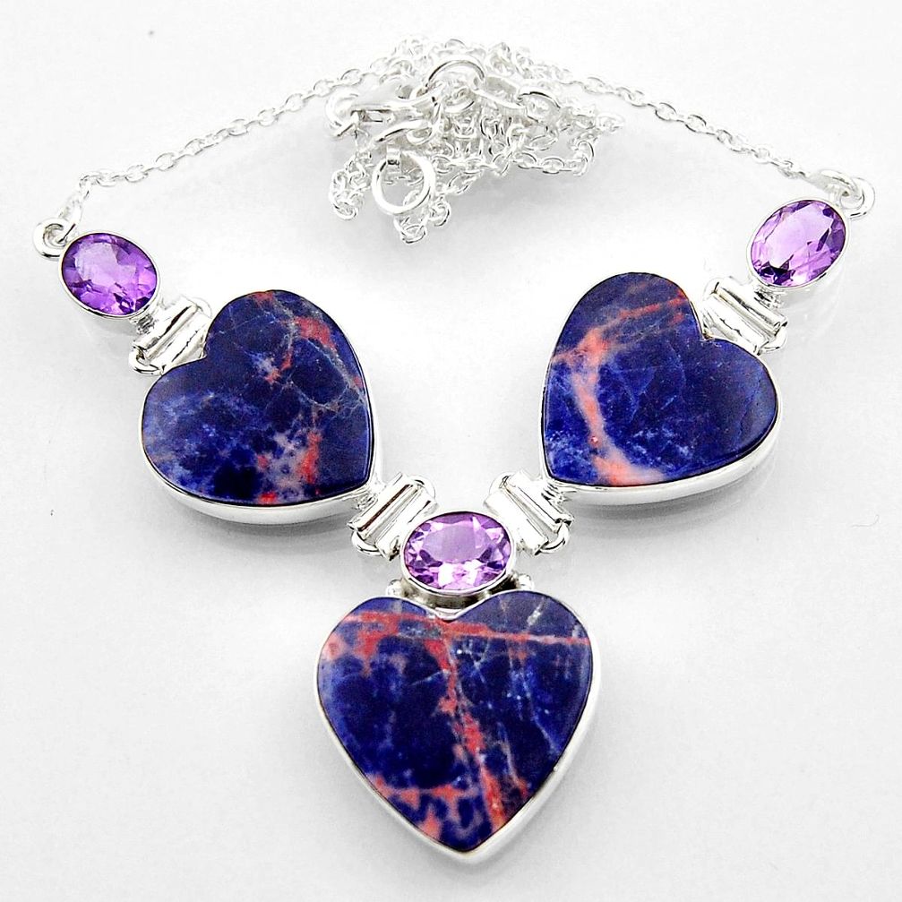 925 silver 51.20cts natural orange sodalite heart amethyst necklace r52340