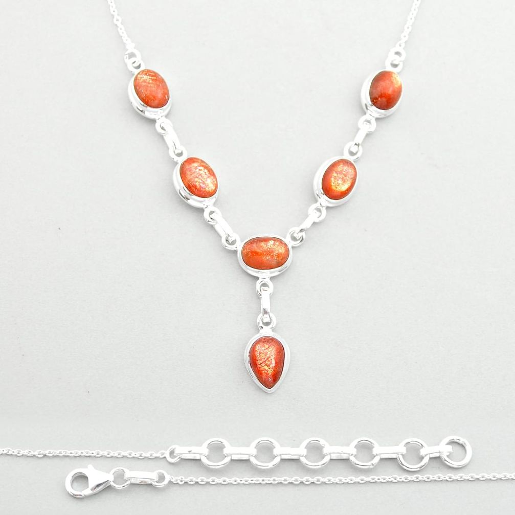 925 silver 18.88cts natural orange sunstone (hematite feldspar) necklace u60472