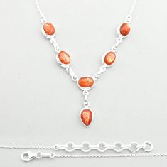 925 silver 18.88cts natural orange sunstone (hematite feldspar) necklace u60472
